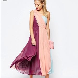 ASOS SALON Premium One Shoulder Color Block Dress